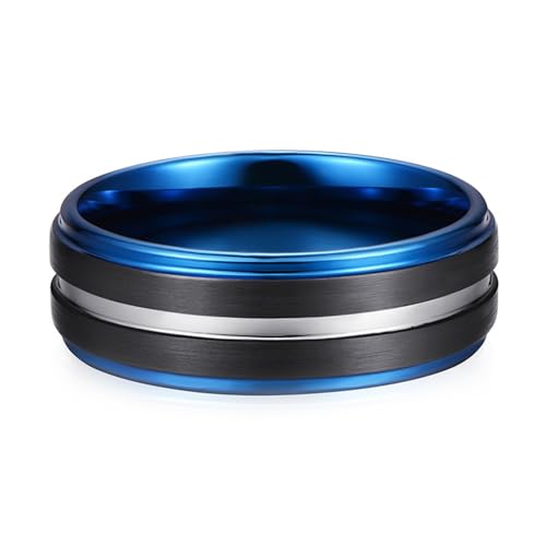 Whoiy Blau Schwarz Ringe Herren Matt 8MM, Trauringe Eheringe Rille Wolfram Bandringe für Ihn mit Gravur Größe 54 (17.2) von Whoiy