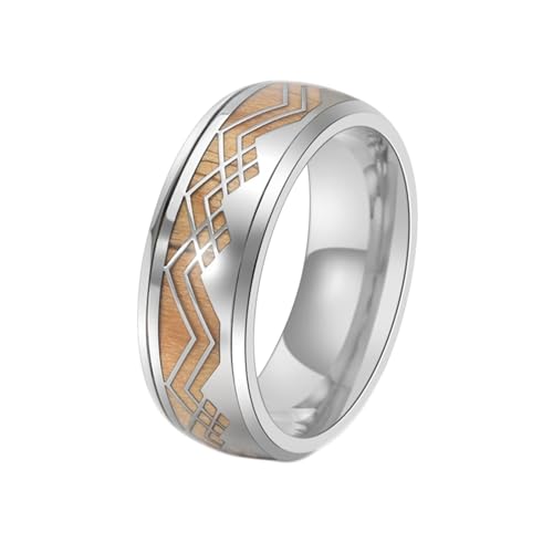 Whoiy Braun Ringe Verlobung Partnerringe mit Gravur, 9MM Edelstahl Personalisiert Ringe Holzeinlage Eheringe Verlobung für Herren Größe 65 (20.7) von Whoiy