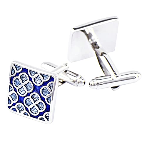 Whoiy Cufflinks Blau, Manchettenknoepfe Gravur Vergoldet Silber Blau Manschettenknöpfe Blume für Männer Smokinghemd Kostenlose Gravur mit Geschenkbox von Whoiy