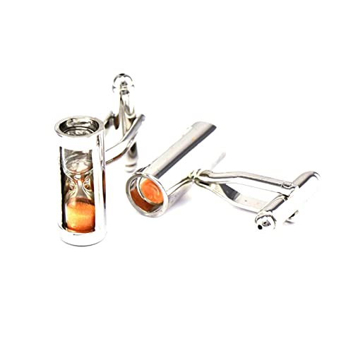Whoiy Cufflinks Silver, Manchettenknoepfe Vintage Vergoldet Silber Manschettenknöpfe Orange Sanduhr für Männer Smokinghemd Kostenlos Gravieren von Whoiy