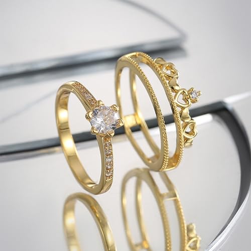 Whoiy Damen Echt Gold Eheringe Gr. 48 (15.3), Trauringe 585 Gold mit Stein Gelbgold 2er-Set mit Moissanit 0.6ct für Frauen von Whoiy