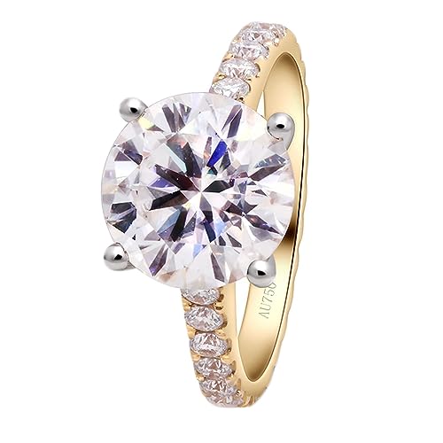 Whoiy Damen Eheringe Gold 585, Echtgold Verlobungsring 4ct Moissanite Runder Schnitt 4 Zinken Hochzeit Trauringe Echt Gelbgold 14K Ringe für Frauen Größe 62 (19.7) von Whoiy