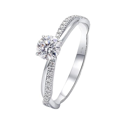 Whoiy Damen Hochzeitsring Weißgold 750, Elegant Runder Schnitt 0.5ct Laborgezüchteter Diamant Echt Verlobungsringe 18K Echtgold Verlobungsringe Trauring für Frauen Gr. 60 (19.1) von Whoiy