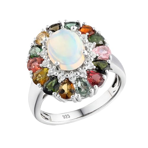 Whoiy Damen Hochzeitsringe, Echt Silber Eheringe Opal Elegant Hochzeit Trauringe Echt Sterling Silber 925 Ringe für Frauen Größe 49 (15.6) von Whoiy