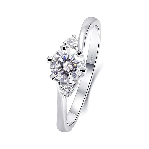 Whoiy Damen Hochzeitsringe Gold 585, Echtgold Eheringe 3 Stein 0.5ct Moissanit Runder Schnitt Elegant Hochzeit Trauringe Echt Weissgold 14 Karat Ringe für Frauen Größe 66 (21.0) von Whoiy