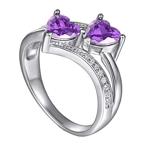 Whoiy Damen Ring Vintage 925 Sterlingsilber mit Herz Zirkonia, Ringe Unikate Geschenkidee Muttertag Geburtstag Zeitloses Design Lila Gr.52 (16.6) von Whoiy