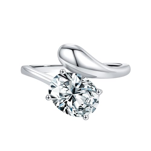 Whoiy Damen Ringe Echt Silber, Hochzeit ring Solitär 925 Ehering Zirkonia Unique Bandringe Gravur für Frauen Größe 54 (17.2) von Whoiy