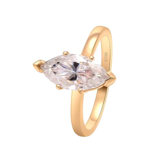 Whoiy Damen Ringe Gelbgold, 14 Karat Gold Solitär Marquise 3ct Moissanit Eheringe Echt Gold 585 Hochzeitsringe Verlobungsring für Frauen Größe 49 (15.6) von Whoiy