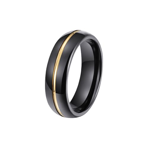 Whoiy Damen Ringe Gravur Personalisiert Einfacher Rille 6MM Ehebandring, Wolfram Poliert Ring Hochzeit Schwarz Größe 62 (19.7) von Whoiy