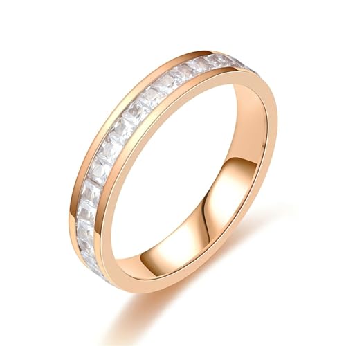 Whoiy Damen Ringe Gravur Personalisiert Ewigkeit 4MM Jahrestagsring, Edelstahl Verlobungsringe Zum Valentinstag Rosegold mit Zirkonia Größe 52 (16.6) von Whoiy