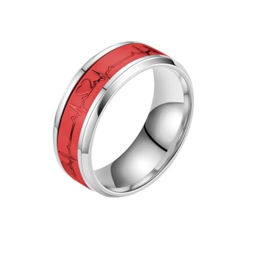 Whoiy Damen Ringe Gravur Personalisiert Herzschlag 8MM Ehebandring, Edelstahl Leuchtend Ring Verlobungsring Silber Größe 52 (16.6) von Whoiy