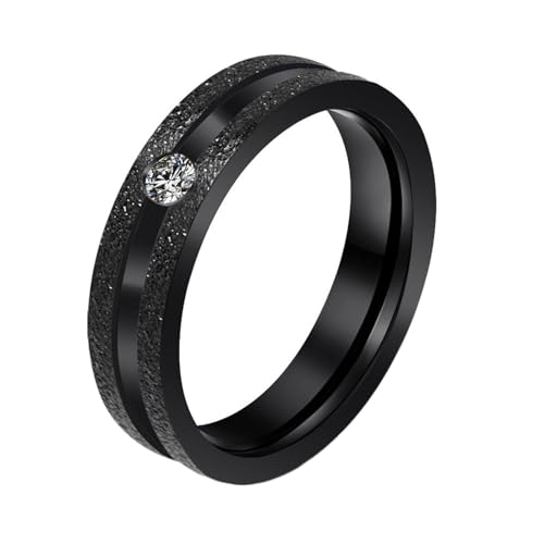 Whoiy Damen Ringe Gravur Personalisiert Matt 5MM Eheringe Verlobung, Edelstahl Trauringe Schwarz mit Zirkonia Größe 49 (15.6) von Whoiy