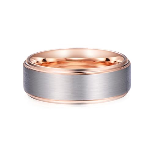 Whoiy Damen Ringe Gravur Personalisiert Matt Ring Schmuck Verlobung, Wolframcarbid Schlicht Band Eheringe Verlobung Rosevergoldet für Sie Größe 62 (19.7) von Whoiy