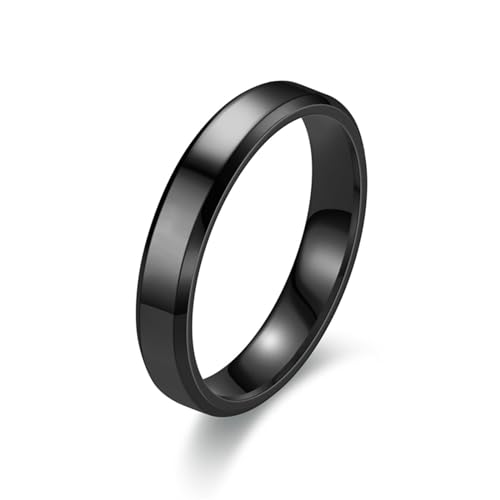 Whoiy Damen Ringe Gravur Personalisiert Poliert 4MM Schmuck Trauringe, Edelstahl Schlicht Band Hochzeit-Ring Schwarz für Sie Größe 49 (15.6) von Whoiy