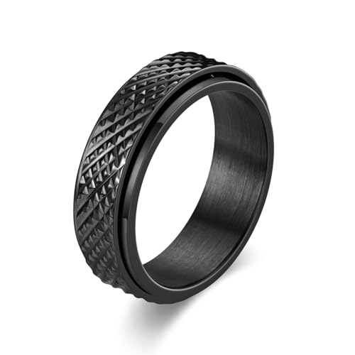 Whoiy Damen Ringe Gravur Personalisiert Spinner 6MM Eheringe Trauringe, Edelstahl Verlobungsring Schwarz Größe 52 (16.6) von Whoiy