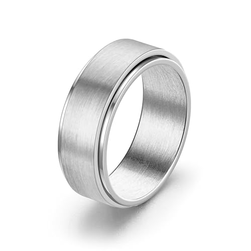 Whoiy Damen Ringe Gravur Personalisiert Spinner 8MM Hochzeit Ring, Edelstahl Matt Wedding Band Ring Silber Größe 57 (18.1) von Whoiy