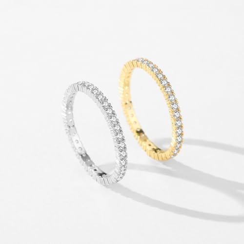 Whoiy Damen Ringe Silber, Hochzeit ringe Ewigkeit 925 Ehering Zirkonia Gold Bandring für Frauen Größe 52 (16.6) von Whoiy
