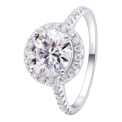 Whoiy Damen Ringe Weisgold 750, Heiligenschein Runder Schnitt 2ct Labor Diamant Echt Eheringe 18 Karat Echtgold Hochzeit Ringe Hochzeitsringe für Frauen Großer 57 (18.1) von Whoiy