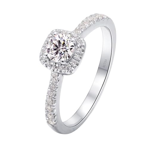 Whoiy Damen Ringe Weissgold 750, Heiligenschein Runder Schnitt 0.5ct Laborgezüchteter Diamanten Echt Eheringe 18 Karat Echtgold Hochzeit Ringe Hochzeitsringe für Frauen Großer 47 (15.0) von Whoiy