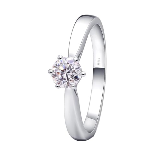 Whoiy Damen Ringe Weißgold 750, Solitär Runder Schnitt 0.3ct Diamant Echt Eheringe 18 Karat Echtgold Hochzeit Ringe Hochzeitsringe für Frauen Großer 52 (16.6) von Whoiy