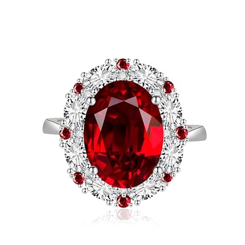 Whoiy Damen Silberring Verstellbar Oval, Damen Ring Zirkon Einstellbar Ringe Ovalschliff Zirkonia Rot von Whoiy