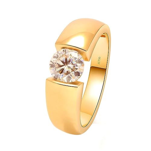 Whoiy Damen Trauring Gold 585, Echtgold Ehering Solitär 1ct Moissanite Runder Schnitt Einfach Hochzeit Verlobungsringe Echt Gelbgold 14K Ring für Frauen Gr. 53 (16.9) von Whoiy