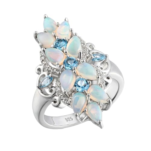 Whoiy Damen Trauringe Sterling Silber, Elegant Opal Echt Verlobungsring 925 Echt Silber Verlobungsring Hochzeitsringe für Frauen Größe 49 (15.6) von Whoiy