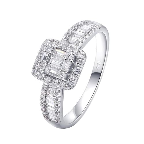 Whoiy Damen Verlobungsringe Weissgold 750, Elegant 1ct Diamanten Echt Ehering 18K Echtgold Trauring Hochzeitsring für Frauen Gr. 53 (16.9) von Whoiy