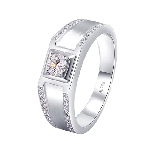 Whoiy Echtgold Ring Herren 585, Weißgold Hochzeit Ring 0.3ct Diamanten Runder Schnitt Solitär Verlobungsringe 14 Karat für Männer Gr 65 (20.7) von Whoiy