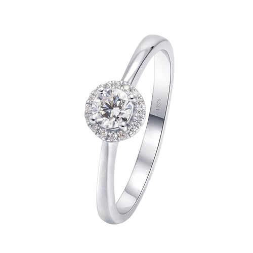 Whoiy Echtgold Trauring Damen, Runder Schnitt Heiligenschein 0.3ct Moissanit Hochzeitsring 14K Weißgold Ehering Verlobungsringe für Frauen Gr 66 (21.0) von Whoiy