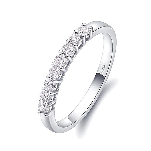 Whoiy Echtgold Trauring Damen 750, Weißgold Hochzeit Ring Moissanit Runder Schnitt Halbe Ewigkeit Verlobungsringe 18K für Frauen Gr. 62 (19.7) von Whoiy