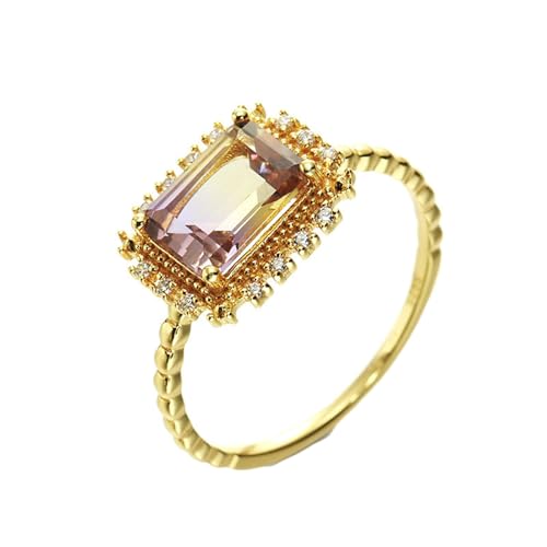 Whoiy Echtgold Verlobungsringe Damen 750, Gelbgold Ehering Amethyst Zierlich Trauring 18K für Frauen Gr 58 (18.5) von Whoiy