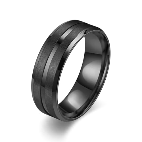 Whoiy Edelstahl Bandringe Herren Matt, Schwarz Ringe Schlicht Band 8MM Partnerringe Hochzeit Gravur Personalisiert Größe 60 (19.1) von Whoiy