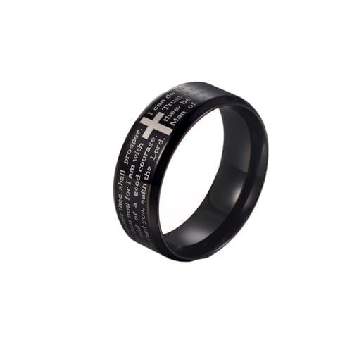 Whoiy Edelstahl Bandringe Männer Kreuz, Schwarz Ringe 7.8MM Wedding Band Ring Gravur Personalisiert Größe 67 (21.3) von Whoiy