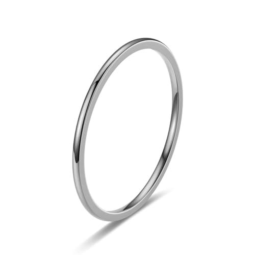 Whoiy Edelstahl Ehering Verlobungsring Männer Dünn, Silber Ringe Poliert 1MM Modeschmuck Ringe Größe 49 (15.6) von Whoiy