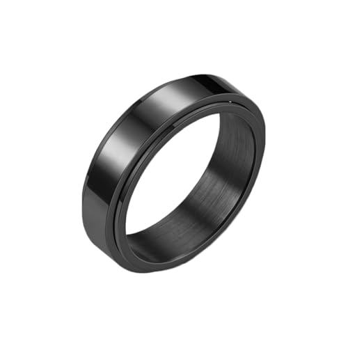 Whoiy Edelstahl Eheringe Freundschaftsringe Damen Spinner, Schwarz Ringe Poliert 6MM Wedding Bands Rings Gravur Personalisiert Größe 60 (19.1) von Whoiy