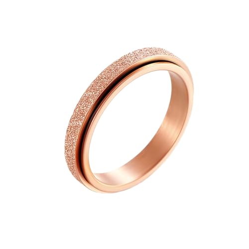 Whoiy Edelstahl Eheringe Partnerringe Frauen Sandstrahl Glitzer, Rosevergoldet Ringe Spinner 4MM Verlobungsring Und Ehering Gravur Personalisiert Größe 49 (15.6) von Whoiy