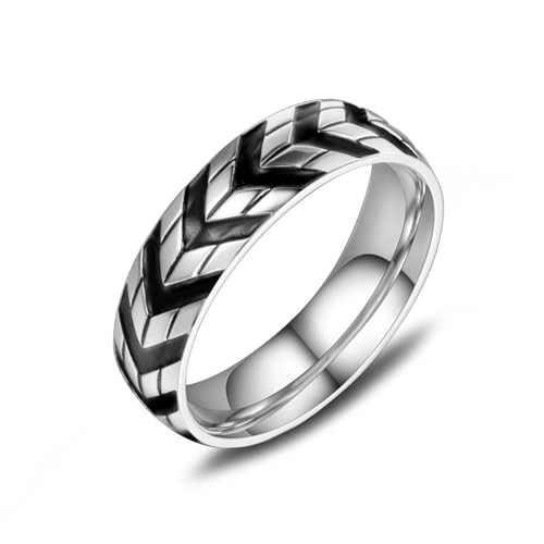 Whoiy Edelstahl Hochzeit Ringe Männer Einzigartig, Silber Ringe Punk 6MM Ringe Freundschaftsringe Gravur Personalisiert Größe 57 (18.1) von Whoiy