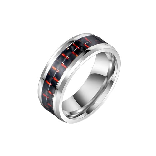 Whoiy Edelstahl Mode Ring Männer Kohlefaser, Silber Ringe 8MM Ring Schmuck Verlobung Gravur Personalisiert Größe 65 (20.7) von Whoiy