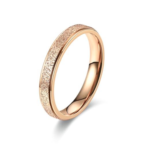 Whoiy Edelstahl Ringe Damen Sandstrahl Glitzer, Rosegold Verlobungsringe Matt 4MM Mode Ring Gravur Personalisiert Größe 57 (18.1) von Whoiy