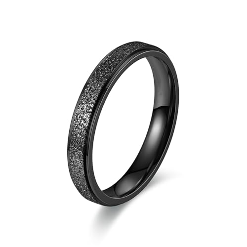 Whoiy Edelstahl Ringe Damen Sandstrahl Glitzer, Schwarz Verlobungsringe Hochzeitsringe Matt 4MM Freundschaftsringe Best Friends Gravur Personalisiert Größe 52 (16.6) von Whoiy