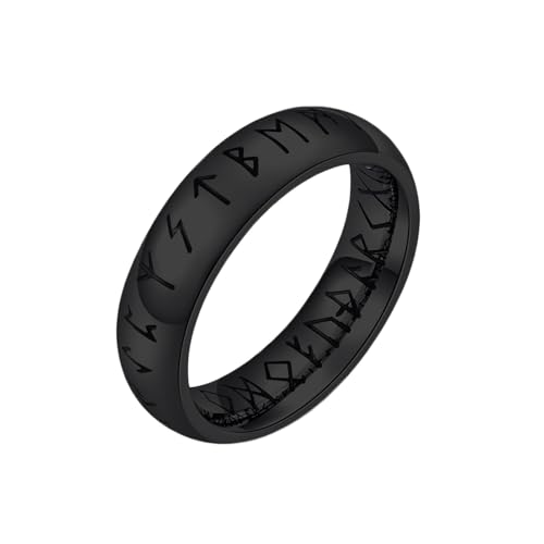 Whoiy Edelstahl Ringe Herren Wikinger, Schwarz Trauringe Verlobungsringe Hip Hop 6MM Eheringe Modeschmuck Größe 52 (16.6) von Whoiy