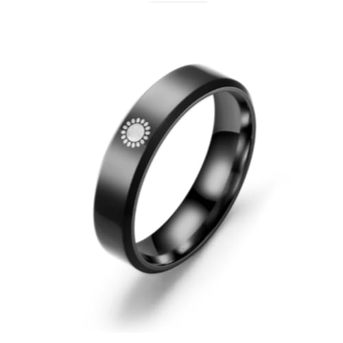 Whoiy Edelstahl Ringe Männer Sonne, Schwarz Partner Eheringe 6MM Ausgefallene Verlobungsringe Gravur Personalisiert Größe 67 (21.3) von Whoiy