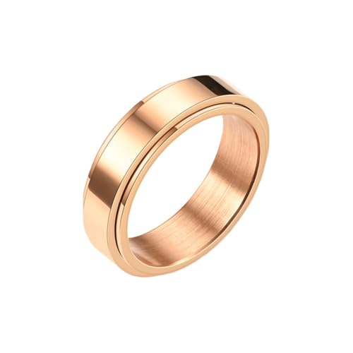 Whoiy Edelstahl Ringe Männer Spinner, Rose Vergoldet Modeschmuck Ringe Poliert 6MM Eheringe Modeschmuck Gravur Personalisiert Größe 67 (21.3) von Whoiy