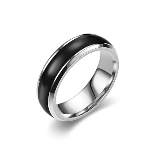 Whoiy Edelstahl Ringe Unisex Emaille, Schwarz Wedding Band Ring Poliert 6MM Eheringe Verlobung Gravur Personalisiert Größe 67 (21.3) von Whoiy