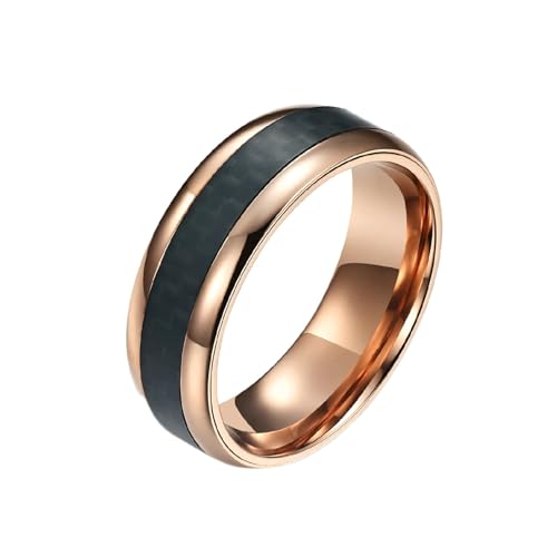 Whoiy Edelstahl Verlobungs Ring Gravur Personalisiert 8MM für Herren, Kohlefaser Roségold Eheringe Partnerringe Größe 62 (19.7) von Whoiy