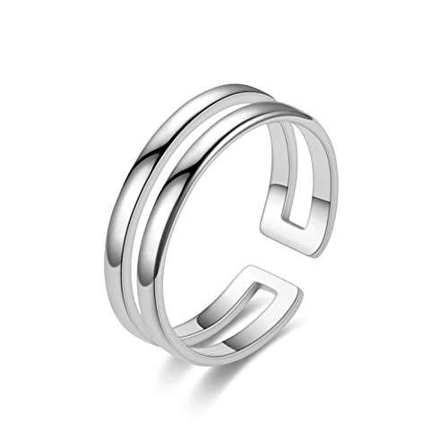 Whoiy Edelstahl Versprechensring Damen Hohler Ring, Silber Ringe Verstellbar 6MM Partnerringe Hochzeit Größe 57 (18.1) von Whoiy