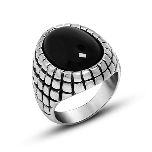 Whoiy Edelstahl Versprechensring Männer Punk Schwarzem Stein, Silber Ringe Gothic Verlobungsring Ehering Gravur Personalisiert Größe 67 (21.3) von Whoiy