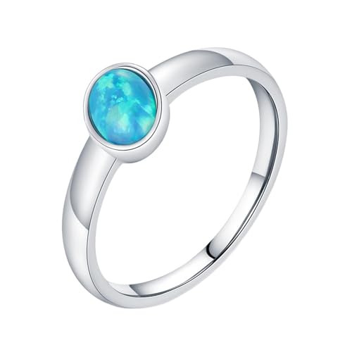 Whoiy Ehering Damen Solitär, Hochzeit ring Silber 925 mit Gravur Bandring Elegant Opal Blau für Frauen Größe 52 (16.6) von Whoiy