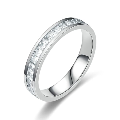 Whoiy Ehering Frauen 4MM mit Personalisiert Gravur, Silber Ringe Ewigkeit Edelstahl Verlobungsringe Eheringe mit Zirkonia für Sie Größe 60 (19.1) von Whoiy